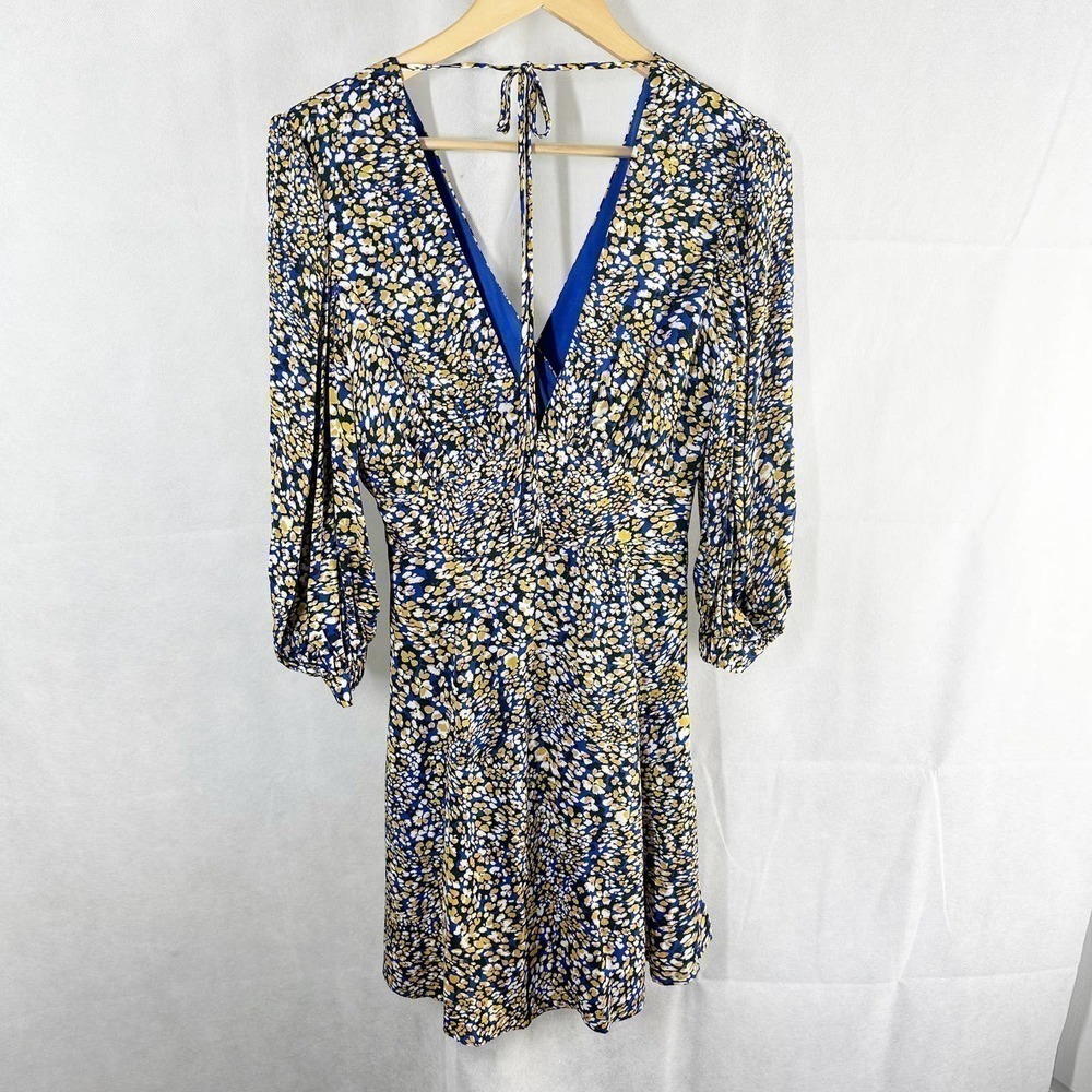 Reiss Daisy Puff Sleeve Mini Dress Size XS Blue Yellow